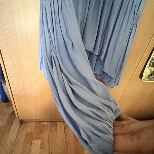 Silk baby blue blouse with puffed sleeves