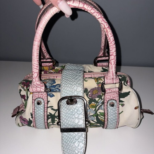 Guess vintage floral handheld bag, pink and turquoise details