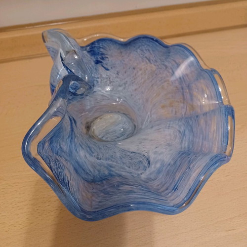 Crystal cup vintage medium size blue color with crumpled side