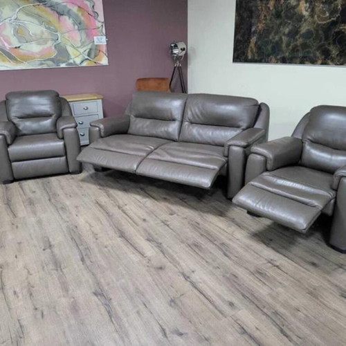 Italian brown leather sofa set Avola with three seats and two armchairs new