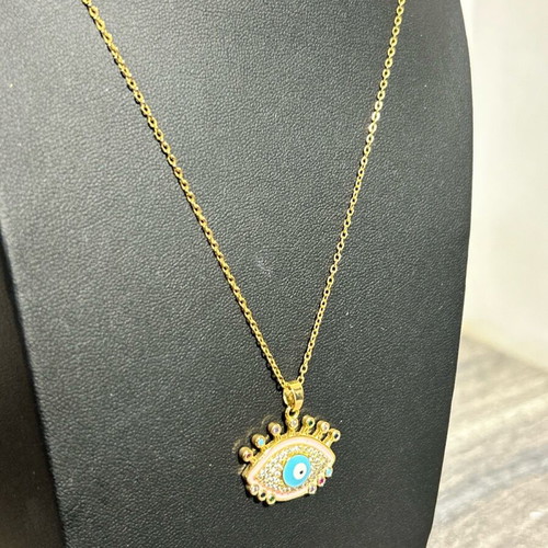 Multicolored Eye Pendant with Zircon from Stainless Gold-Plated Steel