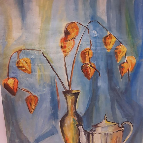 Vintage watercolor still life painting 70x50 cm, signed