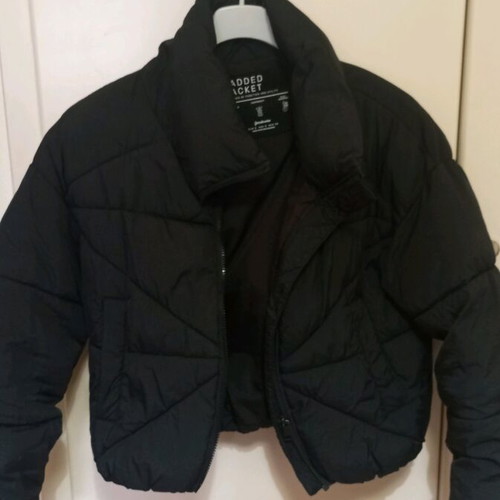 Cropped jacket used, black, Stradivarius, size S