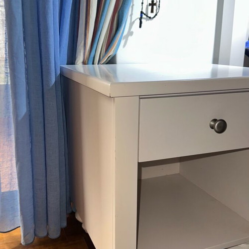 White solid wood nightstand like new with drawer and storage space