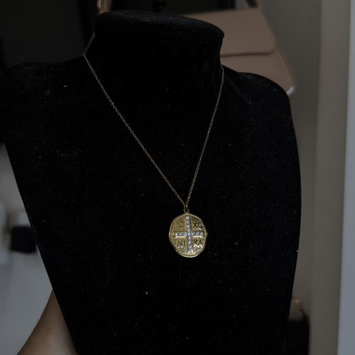 Round pendant with cross 'Ιησούς Χριστός Νικά' new, gold