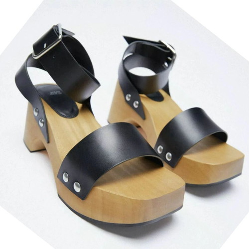 Zara wooden clogs sandals platform leather boho chic summer 38