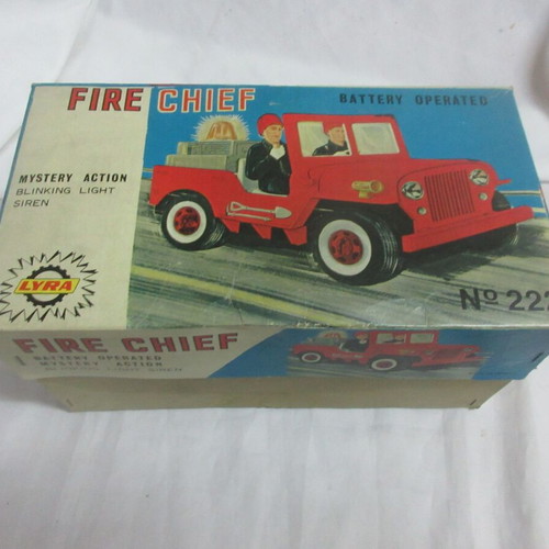 Greek Fire Chief Battery Operated Jeep Lyra 70s new in box