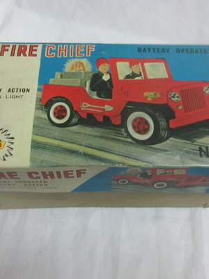 Greek Fire Chief Battery Operated Jeep Lyra 70s new in box