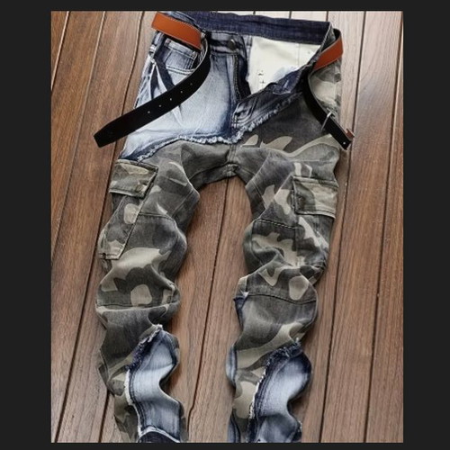 Jean Cargo men's pants new, size L, camouflage blue and green