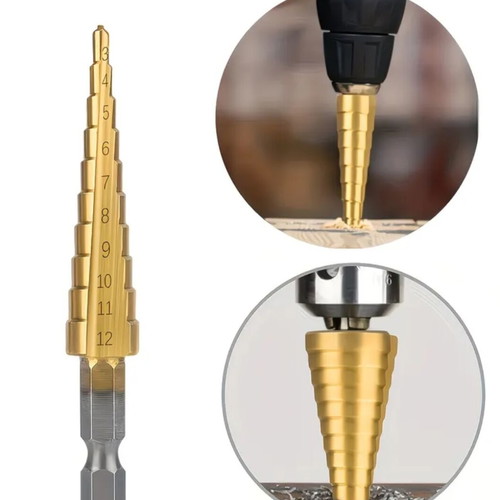 Titanium cone drill bit new with hex shank for metals, plastics, wood