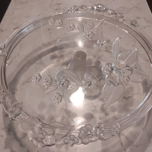 Crystal serving platter with floral design like new