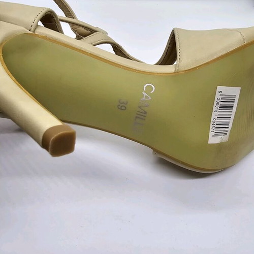 Camille beige sandals like new with double buckle, 10.5cm heels