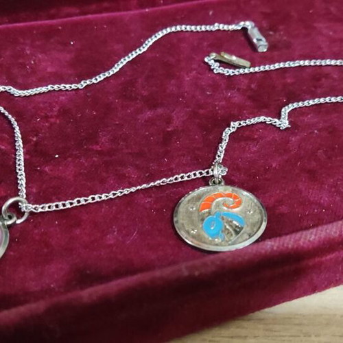 Zodiac Aries and Taurus enamel necklace set like new
