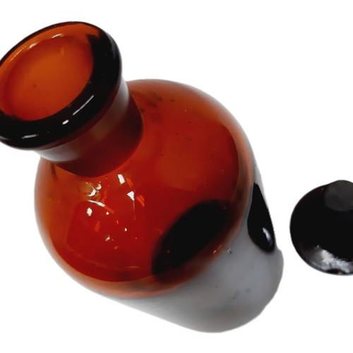 Amber laboratory bottle with stopper like new, 15 cm