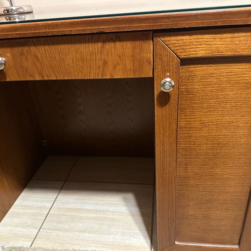 Handmade MDF walnut veneer desk like new, cabinet and drawer