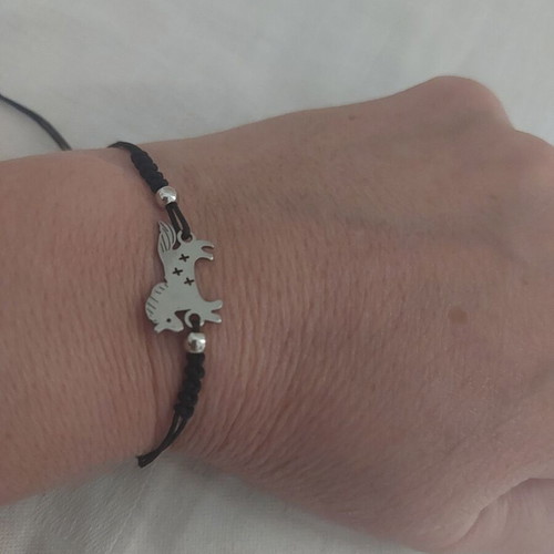 Macrame unicorn bracelet made of stainless steel new, black and silver