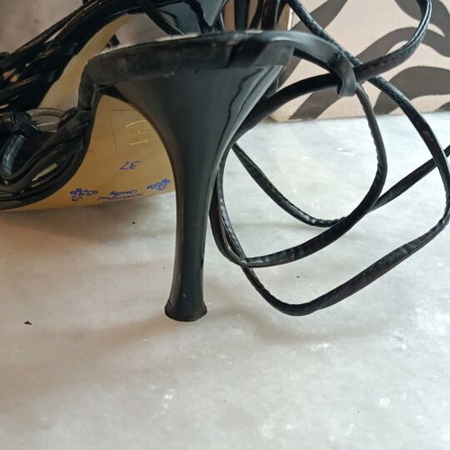 Donna di Gio black sandals used with laces, stiletto heel 10cm size 37-38