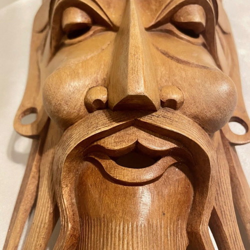 Vintage wooden handmade warrior mask from Far East like new