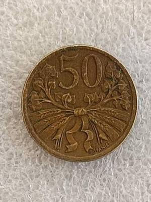 Czechoslovakia 50 Hellers Cupronickel Coin 1922
