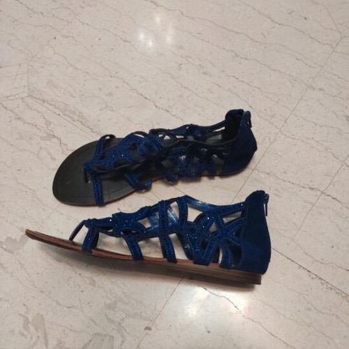 Gladiator sandals Fullah Sugah used, blue suede with purple stones