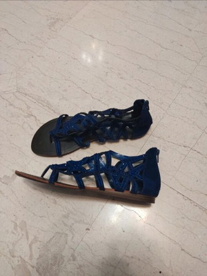 Gladiator sandals Fullah Sugah used, blue suede with purple stones
