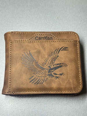 CarrKen Wallet new, men's brown leather design with zipper