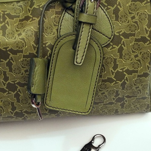 Celine Carriage Pattern handbag like new, green with case and lock