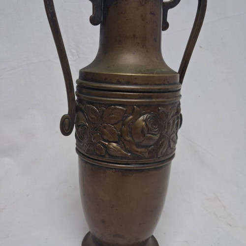 Lenk Austria Art Nouveau Bronze Silver-Plated Brass Vase used, 34 cm