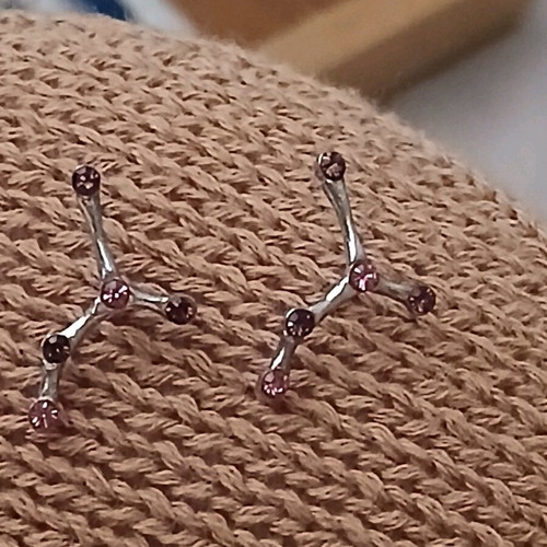 Earrings constellation design with pink and purple rhinestones like new