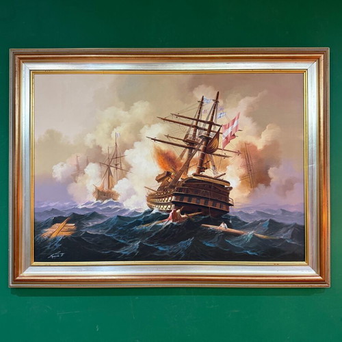 Sylvana Samartzidou Oil Painting Used, Battle of Lissa in Frame