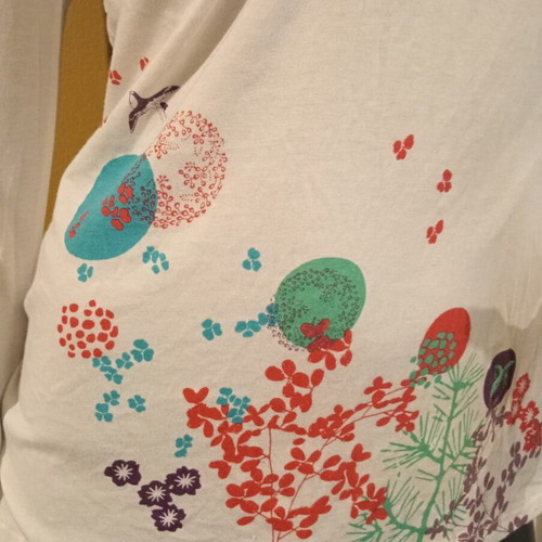 Women's Secret long-sleeve sleepwear top, white with colorful design, size UK 10 EUR 38