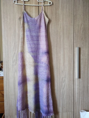 Vintage women's dress used, long with sequins and fringes