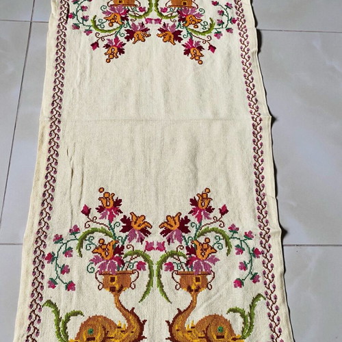 Handmade embroidered table runner used, size 103x52