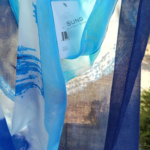 Alfred Sung large vibrant blue turquoise and white pareo