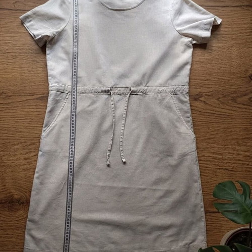 Up FASHION summer dress like new, 55% linen 45% cotton, beige, size L