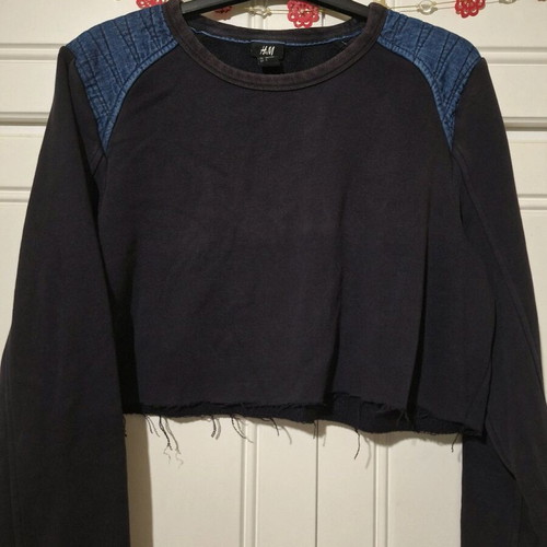 Crop sweatshirt with denim lining used, size M, H&M