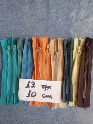 Set of 12 metal zippers, 10 cm, assorted colors
