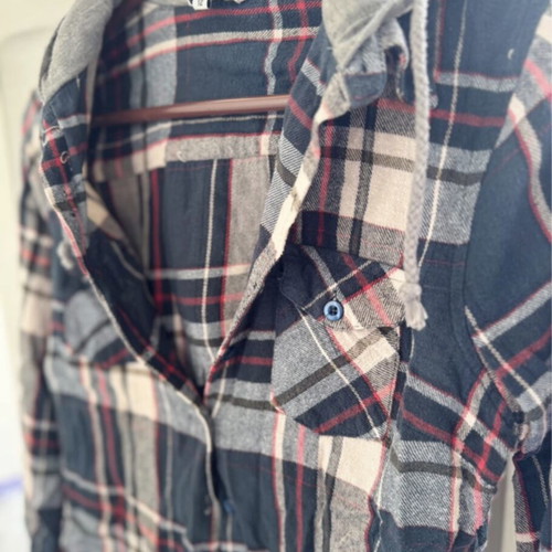 New Look cotton hooded plaid shirt used, multicolor