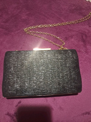 Clutch bag crossbody like new, black with gold chain fabric