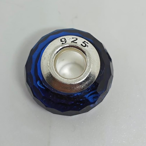 Murano glass charm bead with 925 silver ring in blue, like new