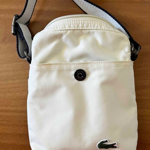 Lacoste shoulder bag vintage used, white, waterproof fabric