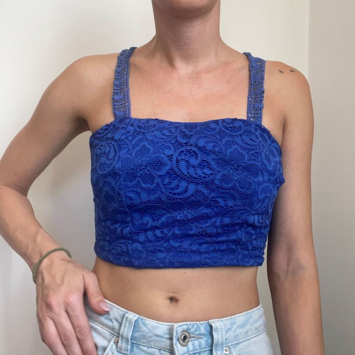 Royal Blue Lace Crop Top tie-back bustier, like new, size S