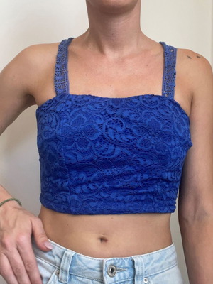 Royal Blue Lace Crop Top tie-back bustier, like new, size S