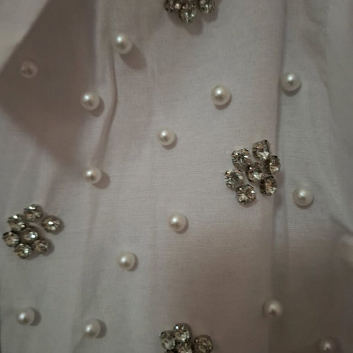 White shirt with pearls and strass like new, unworn