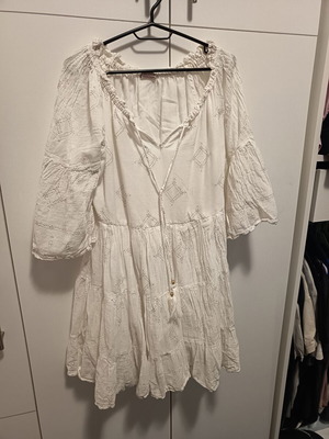Boho μπλουζοφόρεμα σε λευκό από 100% βαμβάκι, μέγεθος XXXL / 46 / 18