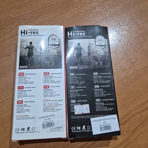 Wired earphones new, per piece