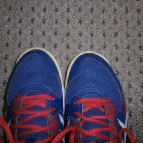 Asics volleyball shoes used, size 41.5, blue and red athletic sneakers