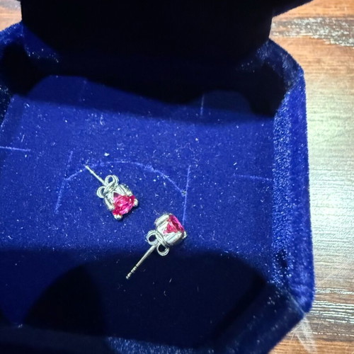 White gold K9 earrings like new with synthetic ruby