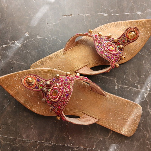Easy-Walk Ethnic Sandals with Beads Size 38 New