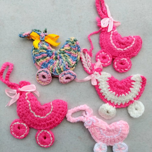 Crocheted baby shower favors pack of 25, pram design, new